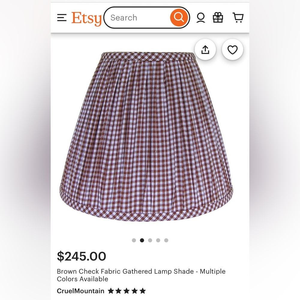 Chocolate Brown Check Fabric Gathered Lamp Shade